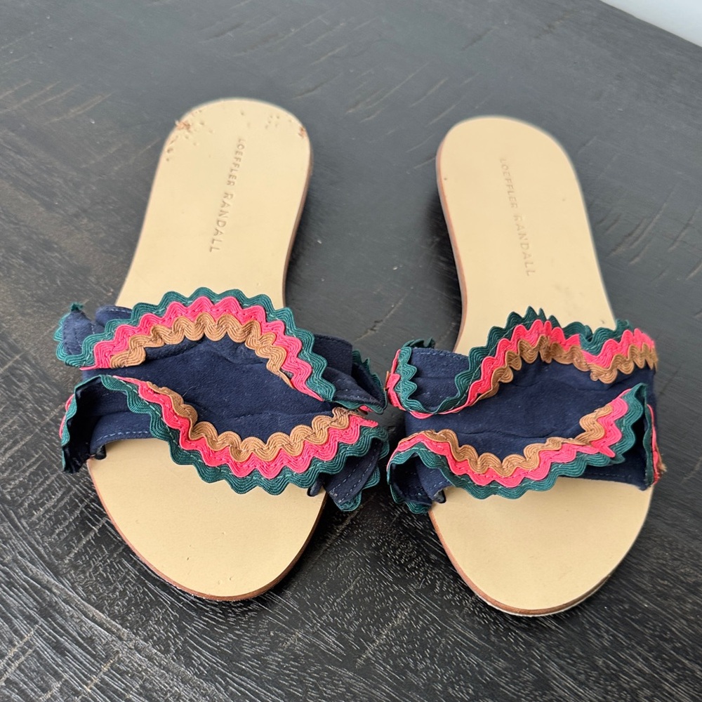 Loeffler Randall Birdie Suede Flat Ruffled Sandals Size 6.5